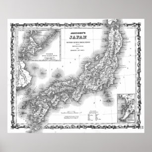 Vintage Map of Japan (1855) BW Poster