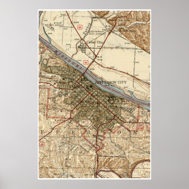 Vintage Map of Jefferson City MO (1939) Poster (Front)