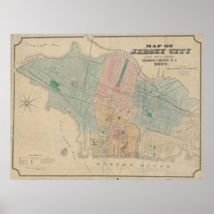 Vintage Map of Jersey City NJ (1879) Poster