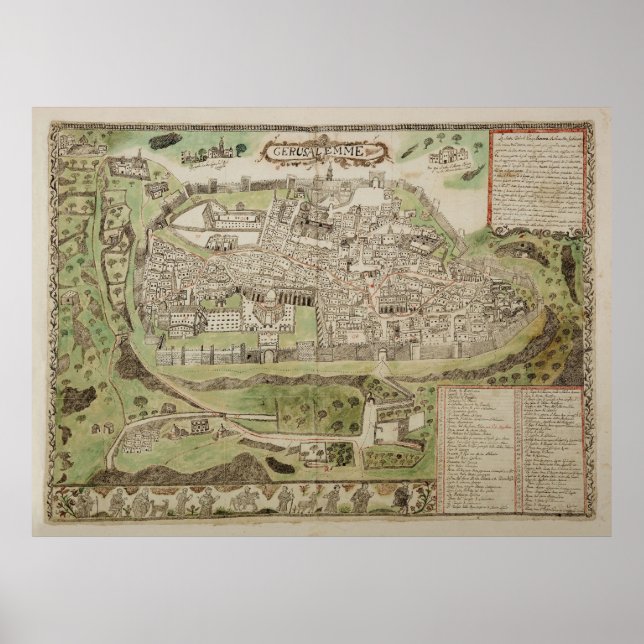 Vintage Map of Jerusalem Israel (16th Century) Poster (Front)