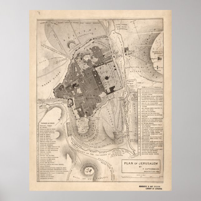 Vintage Map of Jerusalem Israel (1835) Poster (Front)