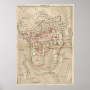 Vintage Map of Jerusalem Israel (1896) Poster