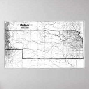 Vintage Map of Kansas (1859) BW Poster
