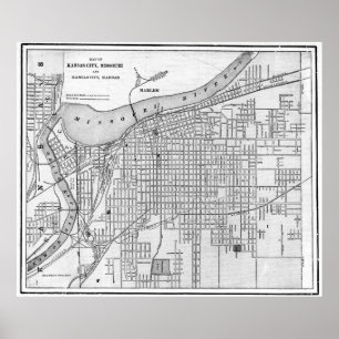 Vintage Map of Kansas City Missouri (1901) BW Poster