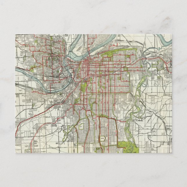 Vintage Map of Kansas City Missouri (1920) Postcard (Front)