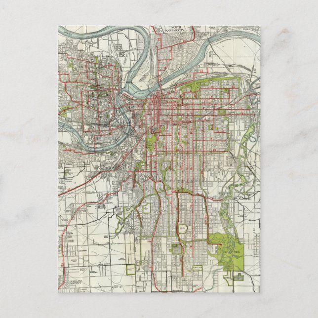 Vintage Map of Kansas City Missouri (1920) Postcard (Front)