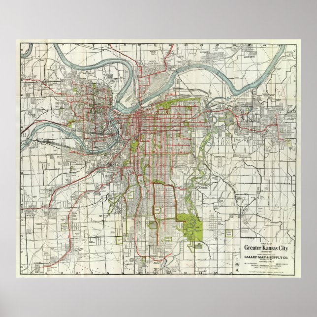 Vintage Map of Kansas City Missouri (1920) Poster (Front)