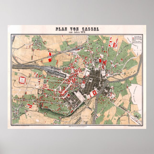 Vintage Map of Kassel Germany (1878) Poster (Front)
