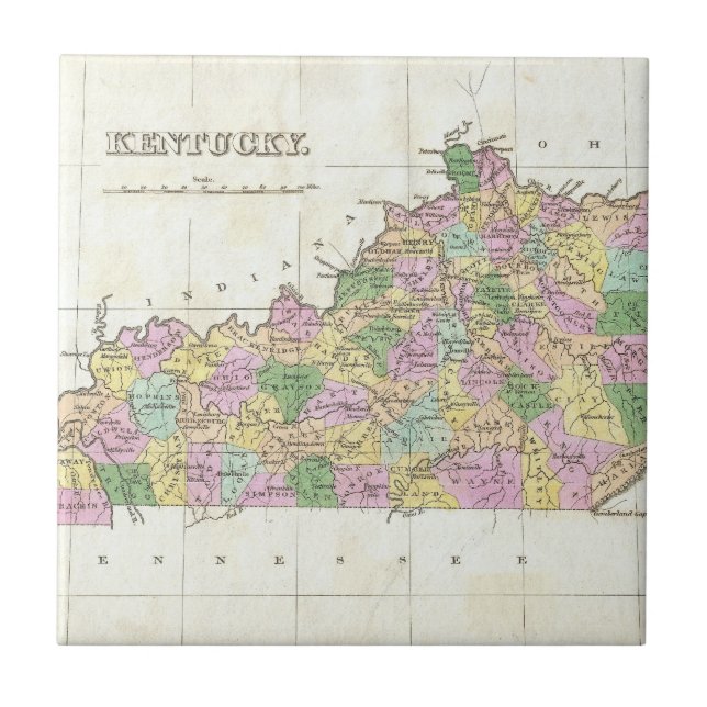 Vintage Map of Kentucky (1827) Tile (Front)