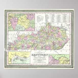 Vintage Map of Kentucky (1850) Poster