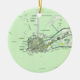 Vintage Map of Key West Florida (1943) Ceramic Tree Decoration