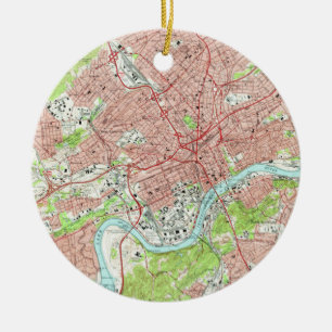 Vintage Map of Knoxville Tennessee (1966) Ceramic Tree Decoration