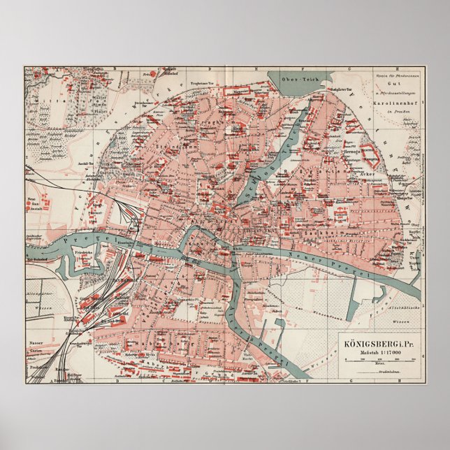 Vintage Map of Königsberg Germany (1905) Poster (Front)