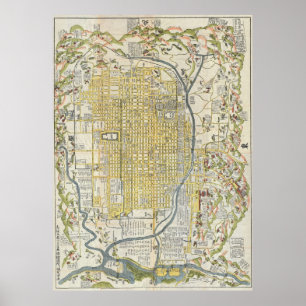 Vintage Map of Kyoto Japan (1696) Poster