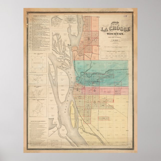 Vintage Map of La Crosse WI (1874) Poster (Front)