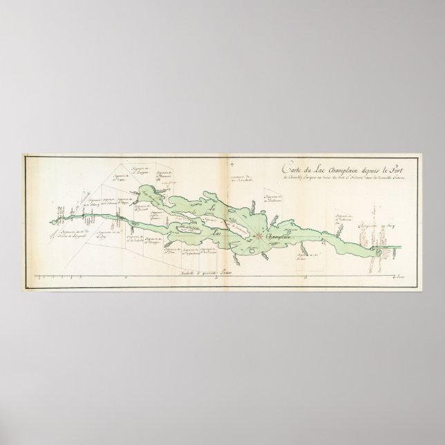 Vintage Map of Lake Champlain (1739) Poster (Front)