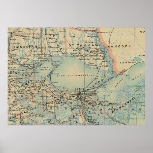 Vintage Map of Lake Pontchartrain (1896) Poster (Front)