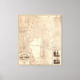 Vintage Map of Lake Tahoe Calfornia (1874) Canvas Print