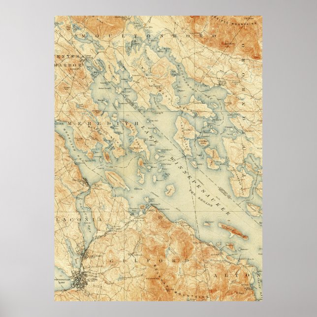 Vintage Map of Lake Winnipesaukee, 1907 Poster (Front)