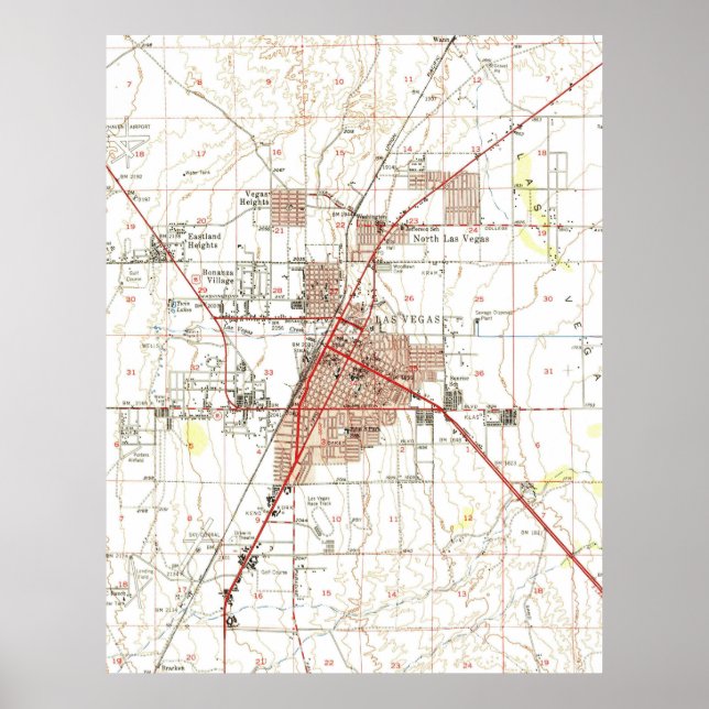 Vintage Map of Las Vegas Nevada (1952) Poster (Front)