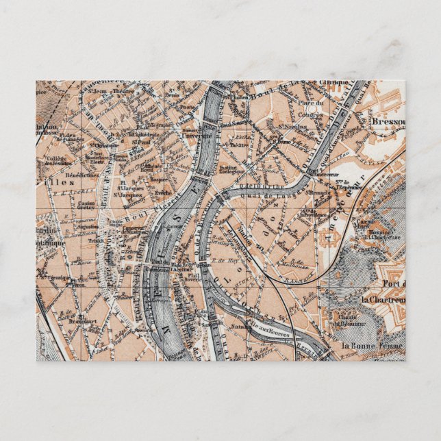 Vintage Map of Liège Belgium (1905) Postcard (Front)