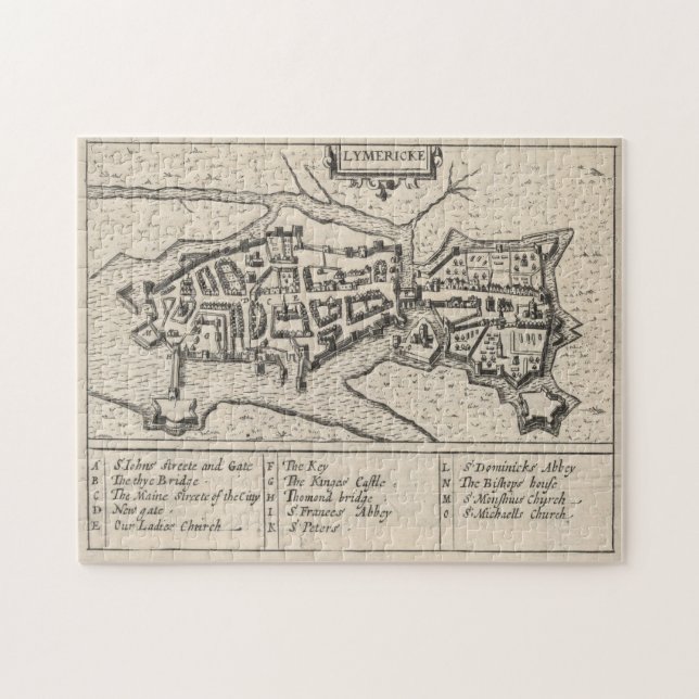 Vintage Map of Limerick Ireland (1618) Jigsaw Puzzle (Horizontal)