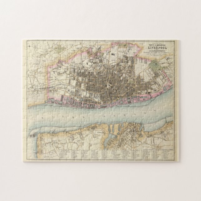 Vintage Map of Liverpool England (1872) Jigsaw Puzzle (Horizontal)