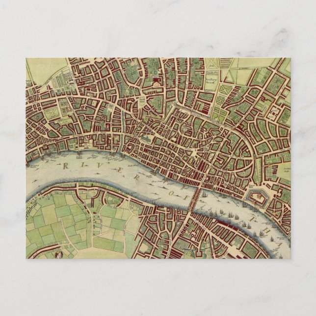 Vintage Map of London (17th Century) Postcard (Front)