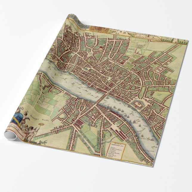 Vintage Map of London (17th Century) Wrapping Paper (Unrolled)