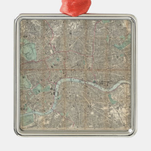 Vintage Map of London (1890) Metal Tree Decoration