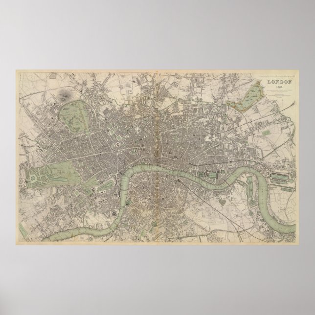 Vintage Map of London England (1843) Poster (Front)