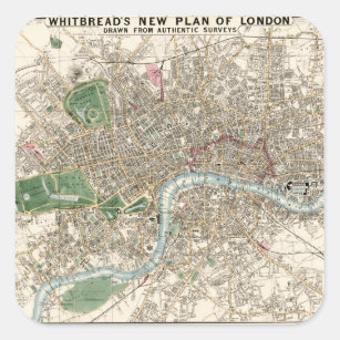 Vintage Map of London England (1853) Square Sticker
