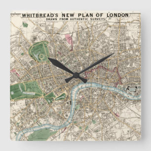 Vintage Map of London England (1853) Square Wall Clock