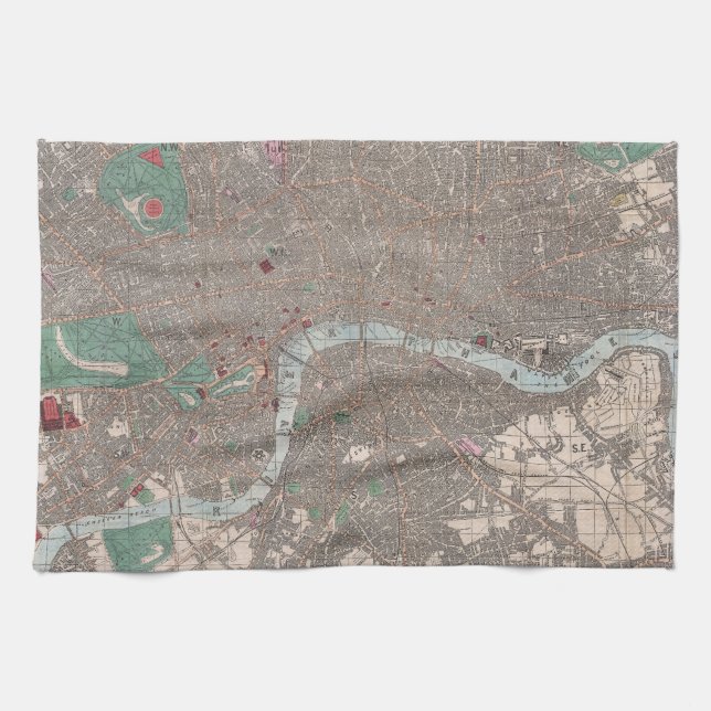 Vintage Map of London England (1862) Tea Towel (Horizontal)