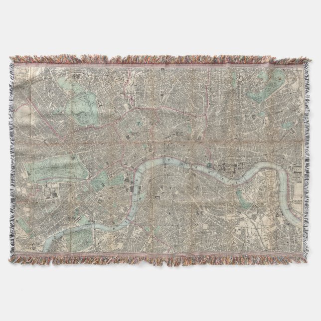 Vintage Map of London England (1862) Throw Blanket (Front)