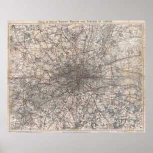 Vintage Map of London England (1900) 2 Poster