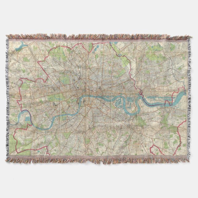 Vintage Map of London England (1900) Throw Blanket (Front)