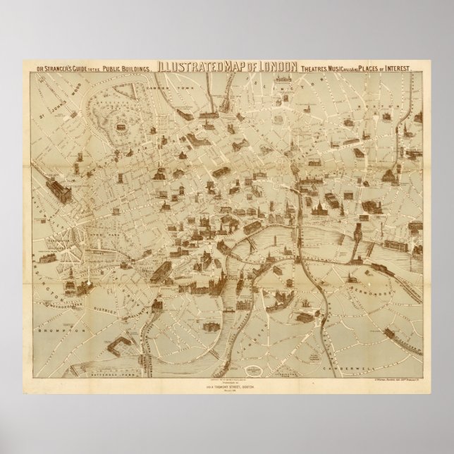 Vintage Map of London England Monuments (1877) Poster (Front)