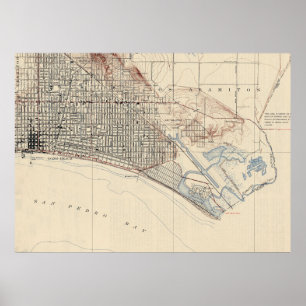 Vintage Map of Long Beach California (1923) Poster