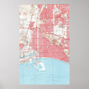 Vintage Map of Long Beach California (1964) 2 Poster