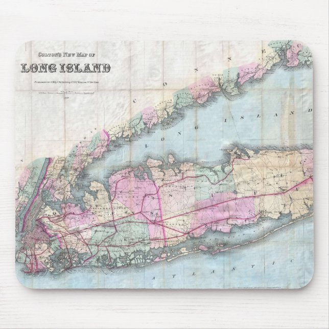 Vintage Map of Long Island (1880) Mouse Mat (Front)