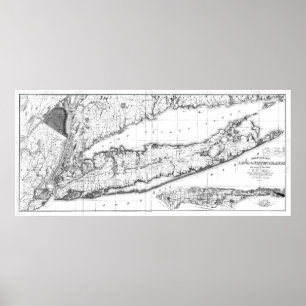 Vintage Map of Long Island New York (1842) BW Poster