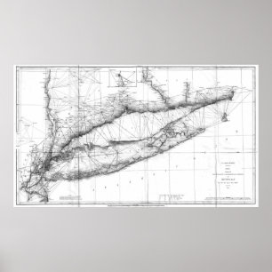 Vintage Map of Long Island NY (1877) BW Poster