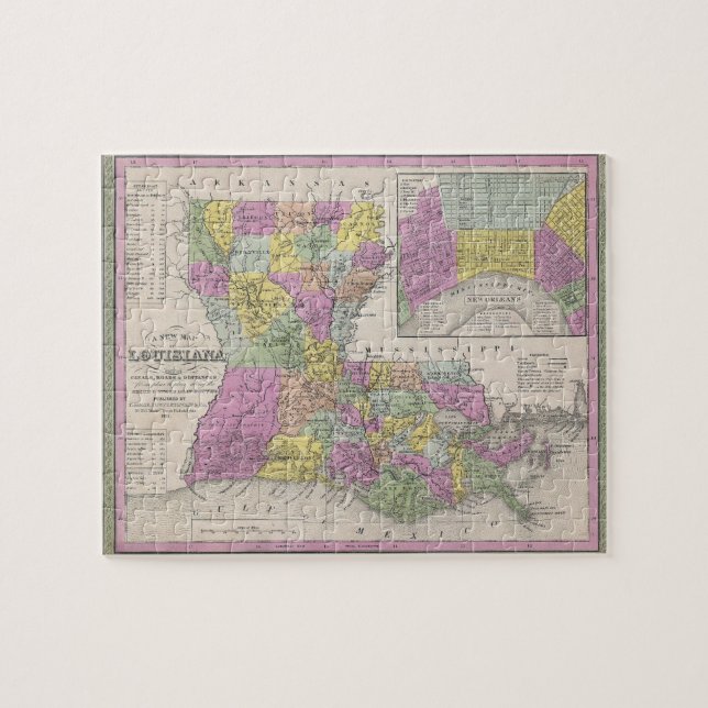 Vintage Map of Louisiana (1853) Jigsaw Puzzle (Horizontal)