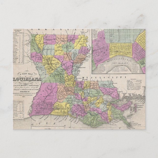 Vintage Map of Louisiana (1853) Postcard (Front)
