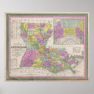 Vintage Map of Louisiana (1853) Poster