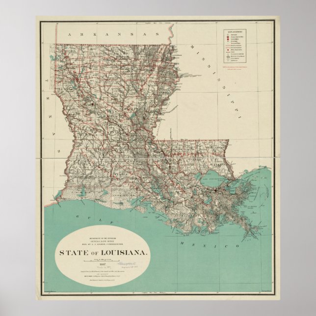 Vintage Map of Louisiana (1887) Poster (Front)