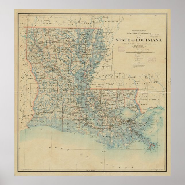 Vintage Map of Louisiana (1896) Poster (Front)
