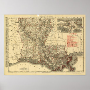 Vintage Map of Louisiana (1896) Poster