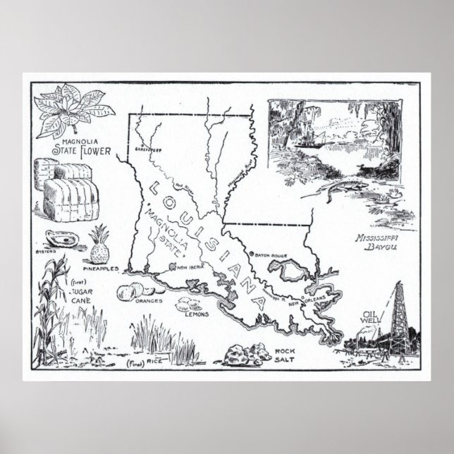 Vintage Map of Louisiana (1912) Poster (Front)